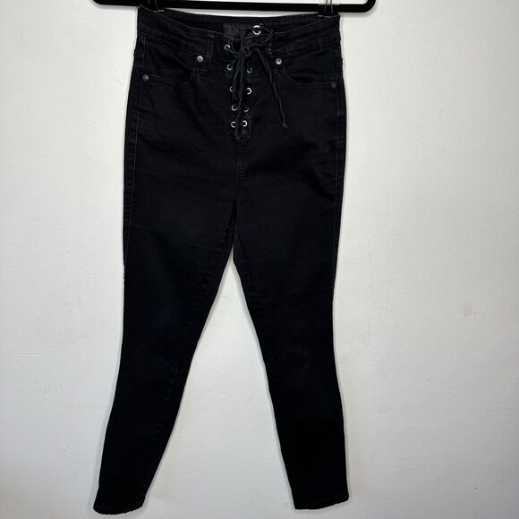 G By Guess Edgy Stone Black Lace-Up Front High Waist Stretch Skinny Jeans 28 - Picture 3 of 12